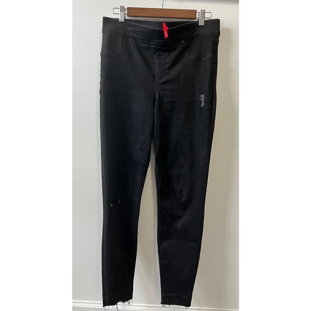SPANX vintage distressed black ankle jeans size large